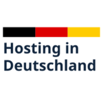 Grafik mit den Länderfarben von Deutschland und dem Schriftzug "Hosting in Deutschland"