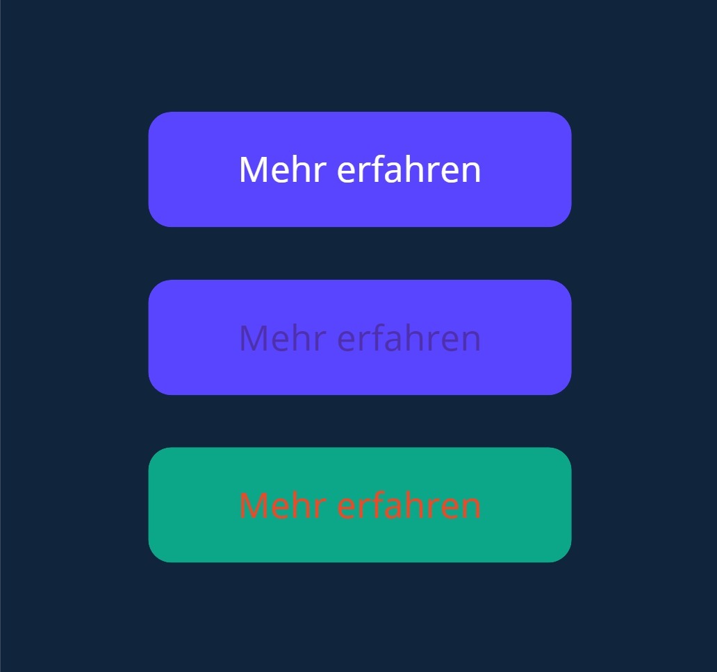 Webdesign Screen in Blau für gute und schlechte Farbkontrast Beispiele bei Buttons und Text für barrierefreie Webseiten