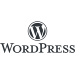 WordPress Logo mit Emblem und Schriftzug "WordPress" in Dunkelgrau