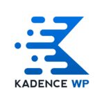 Kadence Logo mit Emblem und Schriftzug "KADENCE WP" in Blau/Schwarz